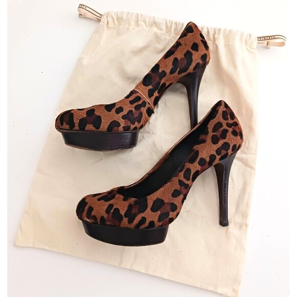 Tory Burch Camille Leopard Calf Hair Platform High Heel Pump 7M Dustbag - Picture 7 of 14